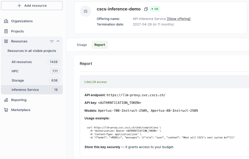 Inference Service within the CSCS User Portal